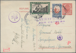 San Marino - Ganzsachen: 1941, 30 C Red-brown Postal Stationery Card With Additional Franking And It - Entiers Postaux