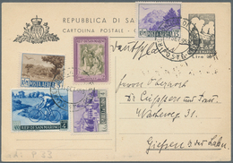 San Marino - Ganzsachen: 1953, 20 Lire Black Postal Stationery Card With Interesting Additional Fran - Interi Postali