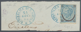 San Marino - Stempel: 1865, 20 C On 15 Cmi Blue Cancelled With Blue Double Circle "REPUBLICA DI S. M - Altri & Non Classificati