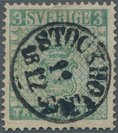 Schweden: 1855, Coat Of Arms 3 Skill. Bluish-green Used With Heavy ‚STOCKHOLM 11/12/1857‘ Cds., Part - Oblitérés