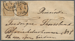 Schweden: 1862, 3ö. Brown, Two Copies On Tiny Lacal Letter "Stockholm 27/1", Some Irregular Perfs. S - Oblitérés