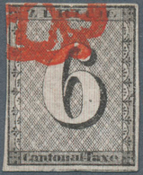 Schweiz - Zürich: 1843 Zürich 6 Rp. Schwarz, Type II Mit "schwarzem Punkt In Der 6 Und Oberer Randli - 1843-1852 Kantonalmarken Und Bundesmarken