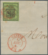 Schweiz - Genf: 1846 'Großer Adler' 5 C. Schwarz/gelbgrün, Bogenfeld 8, Gebraucht Auf Größerem Brief - 1843-1852 Poste Federali E Cantonali