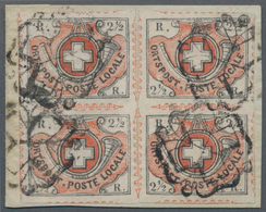 Schweiz: 1850, 2x 2½ Rp. "Winterthur" Rot Und Schwarz, Je Im Senkrechten Paar Als VIERERBLOCK Gekleb - Gebruikt
