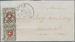 Schweiz: 1850 Poste Locale 2½ Rp. Tiefschwarz/braunrot (Type 6 Mit KE) In Kombination Mit Ortspost 2 - Gebruikt