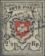 Schweiz: 1850 Ortspost 2½ Rp. Schwarz/rot Ohne KE, Type 1, Entwertet Mit Leicht Aufgesetztem "FRANCO - Usati