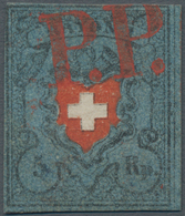 Schweiz: 1850, Rayon I, 5 Rp. Schwarz/rot Auf Dunkelblau Mit Kreuzeinfassung, Type 24, Farbfrisches - Used Stamps