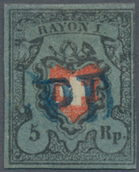 Schweiz: 1850, Rayon 5 Rp. Dunkelblau Ohne Kreuzeinfassung, Sauber Gestempeltes Qualitätsstück, Befu - Gebruikt