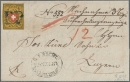 Schweiz: 1850 Rayon II 10 Rp. Schwarz/rot/dunkelorangegelb (sog. "Tabak") Ohne KE, Type 16 Vom Druck - Gebraucht