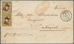 Schweiz: 1850, Briefkuvert Von Olten Nach NEAPEL Via Mailand, Frankiert Mit Zwei Einzelmarken Rayon - Used Stamps