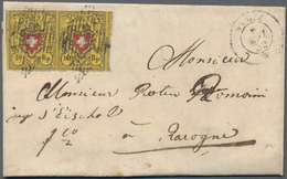 Schweiz: 1850 Rayon II 10 Rp. Schwarz/rot/gelb, Waag. Paar Der Typen 14+15 Vom Stein B-RO, Gebraucht - Gebruikt