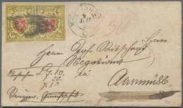 Schweiz: 1850 Rayon II 10 Rp. Schwarz/rot/gelb Im Waag. Paar Der Typen 1+2 Von Stein D-LU Mit "ROTER - Usati