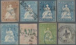 Schweiz: 1854-62 Strubel: Acht Strubel-Marken Mit Besonderen Entwertungen, Dabei Blaue Raute, Stab- - Used Stamps