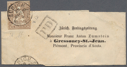 Schweiz: 1854/1862 Strubel 5 Rp. Auf Streifband 1860 Von Zürich Nach Gressoney-St.-Jean, Piémont, Pr - Usati