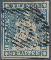 Schweiz: 1854, 10 Rp BlauSitzende Helvetia, Sog. 'Strubel-Ausgabe', Auf Sehr Dünnem Münchener Papier - Oblitérés
