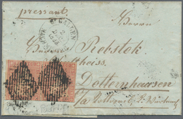 Schweiz: 1855 Strubel 15 Rp. Rötlichkarmin, Waagerechtes Paar Als 30 Rp.-Frankatur Auf Kleiner Faltb - Usati