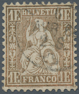 Schweiz: 1864, 1 Fr. Goldbronze Mit Braunrotem Unterdruck, Sauber Gestempeltes Pracht-Stück Auf Weis - Used Stamps