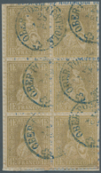 Schweiz: 1862, 1 Fr Gold Im 6er-Block Auf Briefstück, Einzeln Gestempelt Mit Blauem "OBER-POST-CONTR - Gebruikt