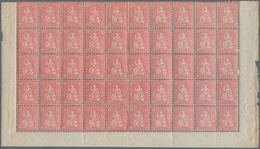 Schweiz: 1881 Sitzende Helvetia 10 Rp. Rot Auf Faserpapier, 200 Marken In Vier Unteren Halbbogen Zu - Used Stamps