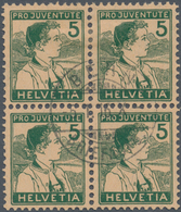 Schweiz: 1915 Pro Juventute 5 Rp. Im Viererblock Mit Zentrischem Stempel "BERN 5.1.16-X BRF.EXP.", I - Gebruikt