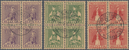 Schweiz: 1917 Pro Juventute: Kompletter Satz In Zentrisch Gestempelten Viererblocks, Mit Verschieden - Used Stamps