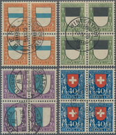 Schweiz: 1922 Pro Juventute: Kompletter Satz In Gestempelten Vierblocks, Der Block Der 20 Rp. Mit Zw - Used Stamps