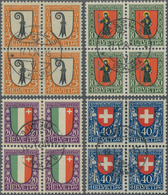 Schweiz: 1923 Pro Juventute: Kompletter Satz In Zentrisch Gestempelten Vierblocks, In Guter Erhaltun - Gebruikt