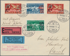 Schweiz: 1935 - 1936, Aufbrauchsausgabe 40. Rp Au 90 Rp. Blau/ Blaugrau, Aufdruck Hellrot Mit 2 X 10 - Gebruikt