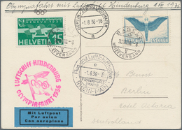 Schweiz: 1936, OLYMPIAFAHRT LZ 129: Color-Künstlerkarte (Skiläufer)zu Gunsten Des Schweizer Olympiaf - Gebruikt