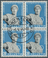 Schweiz: 1944, Schweiz, 30 Rp. Olympisches Komitee Im 4er-Block, Dabei Rechte Obere Marke Mit Retusc - Used Stamps