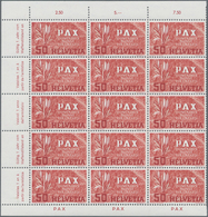 Schweiz: 1945, PAX 50 Rp.-10 Fr., Acht Werte Je In Rand-15er-Blocks Postfrisch (ein Wert 10 Fr. Etwa - Used Stamps