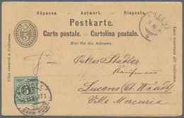 Schweiz - Ganzsachen: 1894, Doppel-Inlandsganzsachenkarte Mit 5 Rp. Zusatzfrankatur (Marke Eckfehler - Enteros Postales