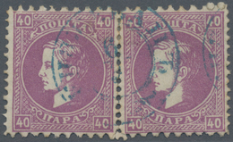 Serbien: 1876. Prince Milan. Fourth Printing. 40 P Mauve, Perf. L 9 1/2 X 12. Two Single Examples Jo - Serbie