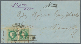 Serbien: 1877, 50pa. Green, Perf. 9½:12, Two Copies (some Toning) On Registered Lettersheet With Ful - Serbia