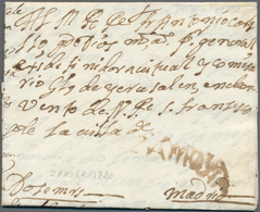 Spanien - Vorphilatelie: 1720, Entire Folded Letter With S. L. Vermilion "ZAMORA" To Madrid, To Prio - ...-1850 Préphilatélie
