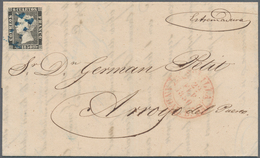 Spanien: 1850, 6cs. Black, Fresh Colour, Cut Into At Right Otherwise Full Margins, Single Franking O - Autres & Non Classés