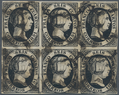 Spanien: 1851, 6cs. Black, Block Of Six, Fresh Colour, Slightly Touched At Lower Right Otherwise Clo - Other & Unclassified