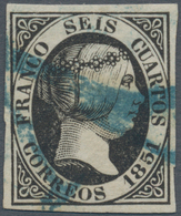 Spanien: 1851, 6cs. Black, Fresh Colour And Full To Wide Margins All Around, Neatly Oblit. By Blue P - Other & Unclassified