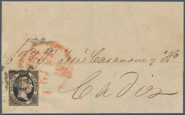 Spanien: 1851, 6 C Black On Folded Letter From Madrid To Cádiz. Clear Postmark And Prephila Red Date - Andere & Zonder Classificatie