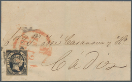 Spanien: 1851, 6 C Black On Folded Letter From Madrid To Cádiz. Clear Postmark And Prephila Red Date - Otros & Sin Clasificación