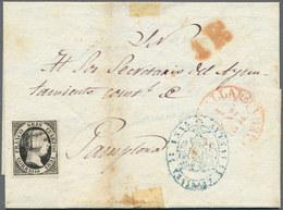 Spanien: 1851, 6 Cuartos Black, Used UNCANCELLED On Entire Letter From Tafalla To Pamplona, With Sen - Other & Unclassified