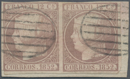 Spanien: 1852, 12cs. Lilac, Horizontal Pair, Fresh Colour And Mainly Good Margins (slightly Cut Into - Autres & Non Classés