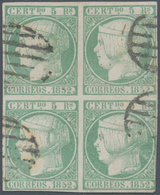 Spanien: 1852, 5r. Bluish Green, Block Of Four, Slightly Touched At Lower Right Otherwise Full Margi - Other & Unclassified