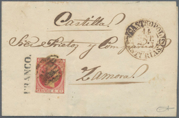 Spanien: 1853, 6cs. Red And Straight Line "FRANCO." On Lettersheet From "CASTROPOL 14SET 1853" To Za - Andere & Zonder Classificatie