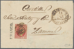 Spanien: 1853, 6cs. Red And Straight Line "FRANCO." On Lettersheet From "CASTROPOL 14SET 1853" To Za - Sonstige & Ohne Zuordnung