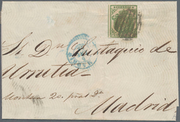 Spanien: 1854, 2cs. Green, Fresh Colour, Close To Large Margins With Part Of Adjoining Stamp, Single - Andere & Zonder Classificatie
