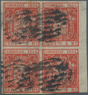 Spanien: 1854, 2r. Vermilion, Right Marginal Block Of Four, Fresh Colour, Slightly Touched At Lower - Andere & Zonder Classificatie