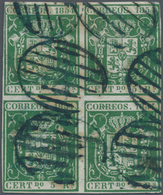 Spanien: 1854, 5r. Green, Block Of Four, Deep Intense Colour, Slightly Touched To Full Margins, Neat - Autres & Non Classés