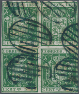 Spanien: 1854, 5r. Green, Block Of Four, Deep Intense Colour, Slightly Touched To Full Margins, Neat - Otros & Sin Clasificación