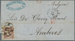 Spanien: 1866, 19 Cuartos Brown Tied "43" To Entire Folded Letter From "SATANDER 21 JUN 66" To Antwe - Andere & Zonder Classificatie